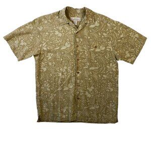 Rinnovato Mens M Floral Beige Short‎ Sleeve Button-Up Hawaiian Shirt